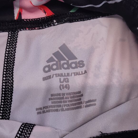 Adidas Athletic Pull On Running Pants Youth Girls Size Large L Black Pink - Picture 3 of 9